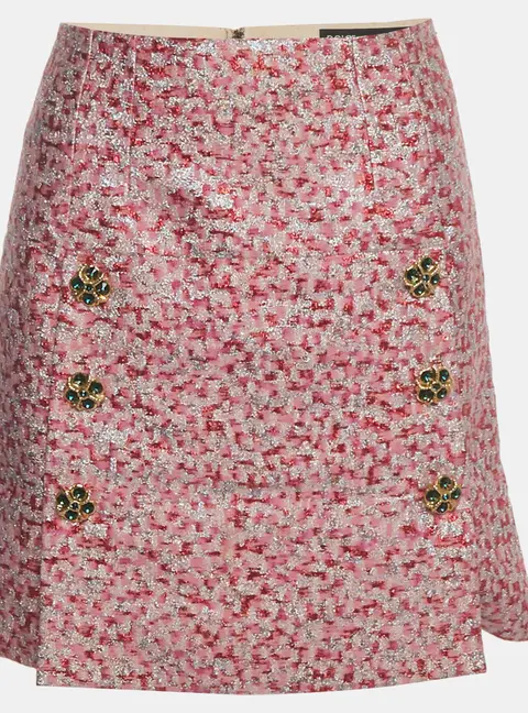 Dolce & Gabbana Pink Metallic Jacquard Zip-Up Mini Skirt XS