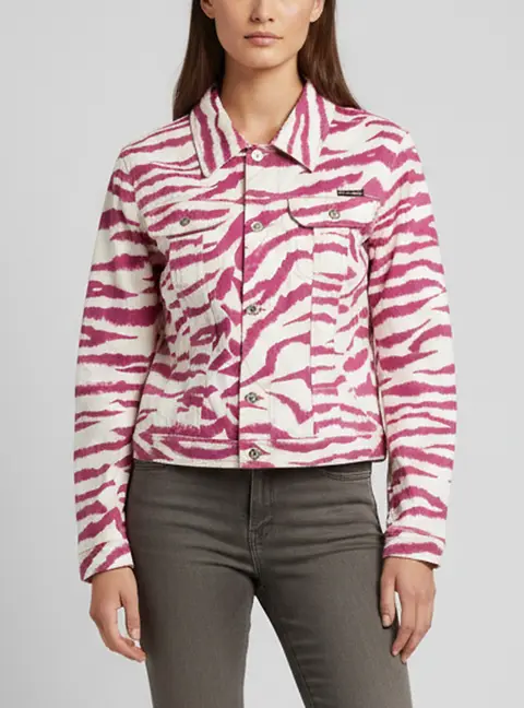 D&G White/Pink Zebra Print Denim Button-Up Jacket S