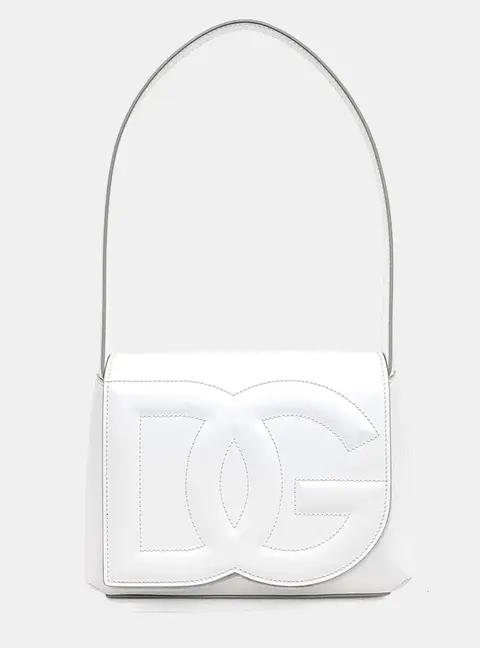 Dolce & Gabbana White Leather  DG Logo Shoulder Bag