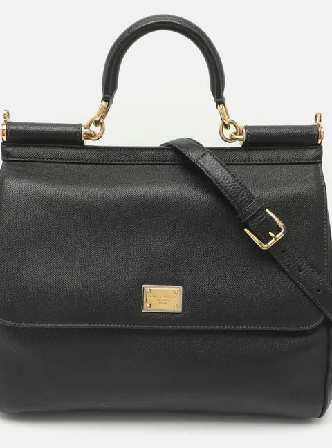 Dolce & Gabbana Miss Sicily Large Black Leather Top Handle Bag