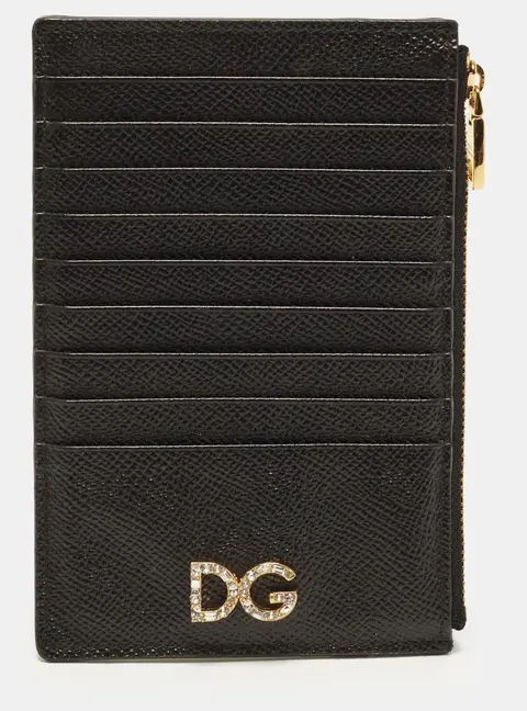 Dolce & Gabbana DG Crystal Black Leather Zipped Card Holder