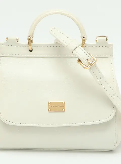 Dolce & Gabbana Miss Sicily Micro White Leather Crossbody Bag