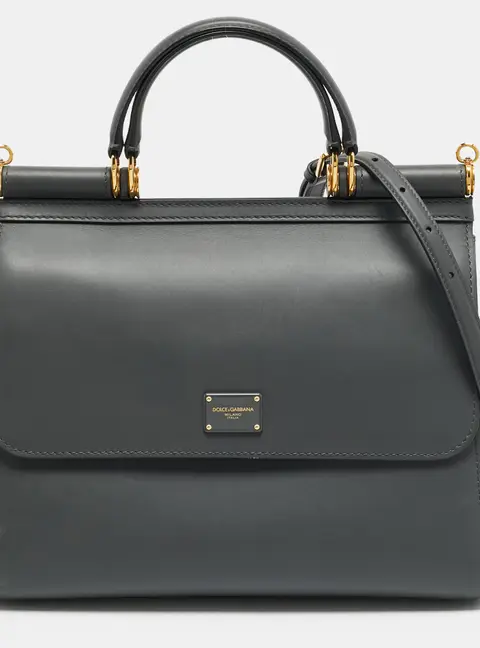 Dolce & Gabbana Sicily 58 Large Grey Leather Top Handle Bag