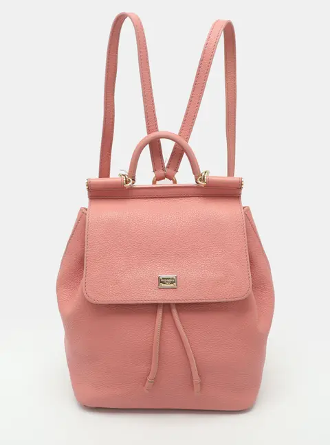 Dolce & Gabbana Sicily Pink Leather Drawstring Backpack