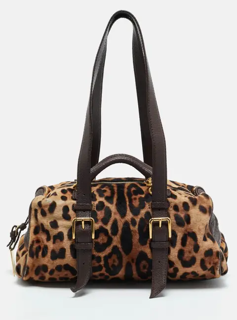 Dolce & Gabbana Brown Leopard Print Calf Hair and Leather Satchel