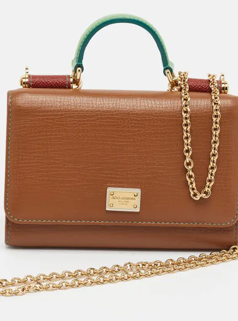 Dolce & Gabbana Miss Sicily Von Brown/Green Leather Wallet On Chain