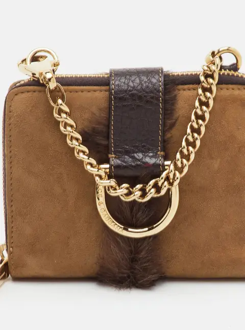Dolce & Gabbana Vintage Brown Suede Horseshoe Ring Wallet on Chain