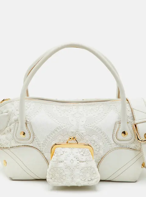 Dolce & Gabbana White Lace and Leather Satchel