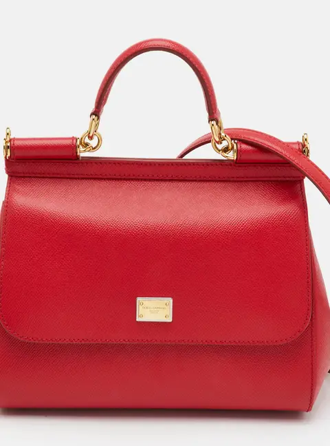 Dolce & Gabbana Miss Sicily Medium Red Leather Top Handle Bag