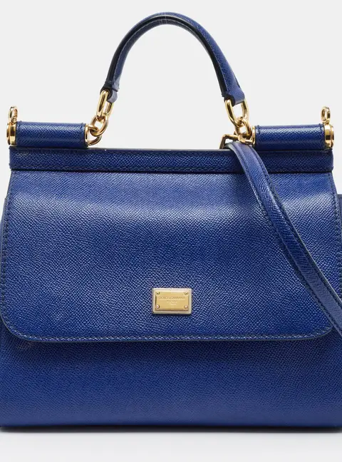 Dolce & Gabbana Miss Sicily Medium Blue Leather Top Handle Bag
