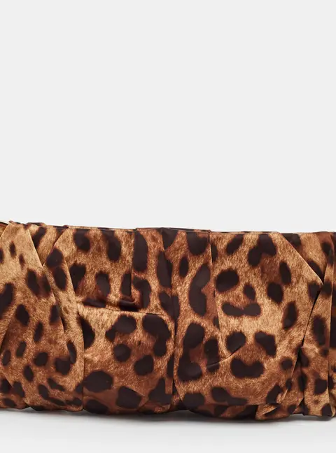 Dolce & Gabbana Pleated Frame Brown/Black Leopard Print Satin Clutch