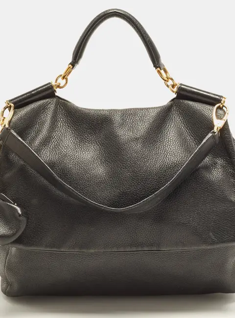 Dolce & Gabbana Sicily Soft Black Leather Top Handle Bag