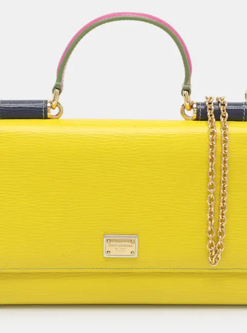 Dolce & Gabbana Miss Sicily Von Yellow Leather Wallet On Chain