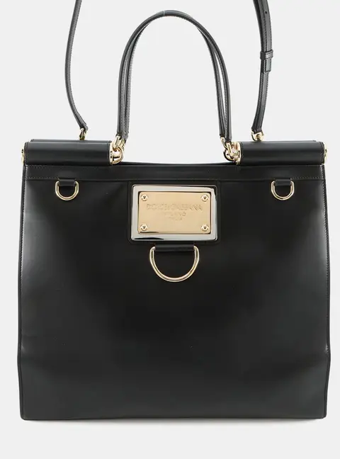 Dolce&Gabbana 90's Sicily Large Black Leather Tote Bag