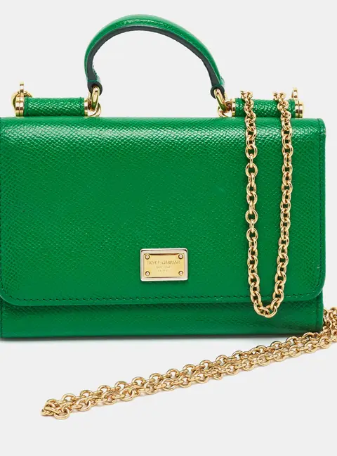 Dolce & Gabbana Miss Sicily Von Green Leather Wallet On Chain
