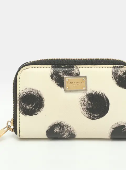 Dolce & Gabbana White/Black Polka Dot Leather Zip Around