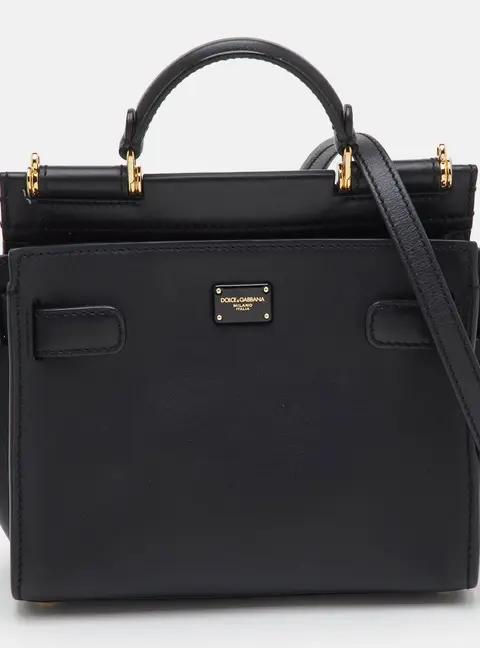 Dolce & Gabbana Sicily 62 Black Leather Top Handle Bag