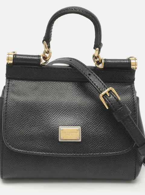 Dolce & Gabbana Miss Sicily Micro Black Leather Top Handle Bag