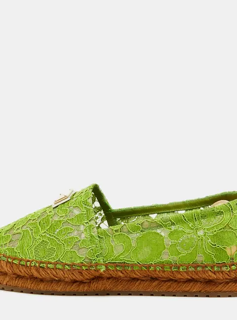 Dolce & Gabbana Size 37 Green Lace and Mesh Logo-plaque Espadrille Loafers