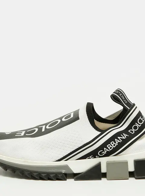 Dolce & Gabbana Sorrento Size 40.5 White/Black Knit Fabric Slip On Sneakers