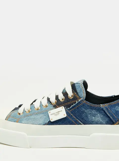 Dolce & Gabbana Portofino Size 38 Blue Denim Patchwork Low Top Sneakers