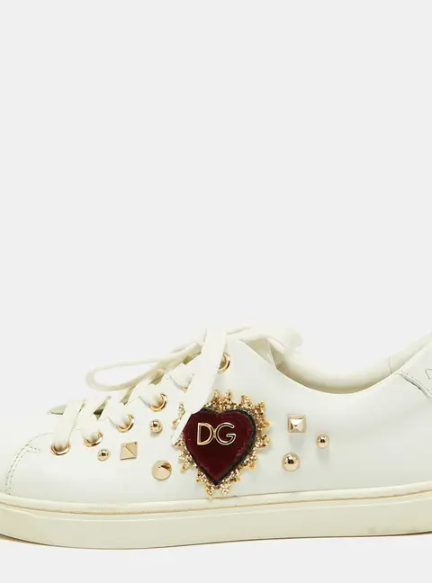 Dolce & Gabbana Portofino Size 37.5 White Leather Low Top Sneakers