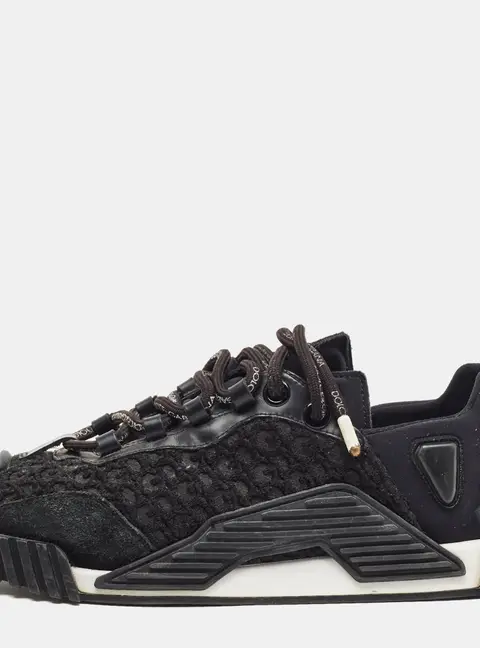Dolce & Gabbana Ns1 Size 38 Black Neoprene and Suede Low Top Sneakers