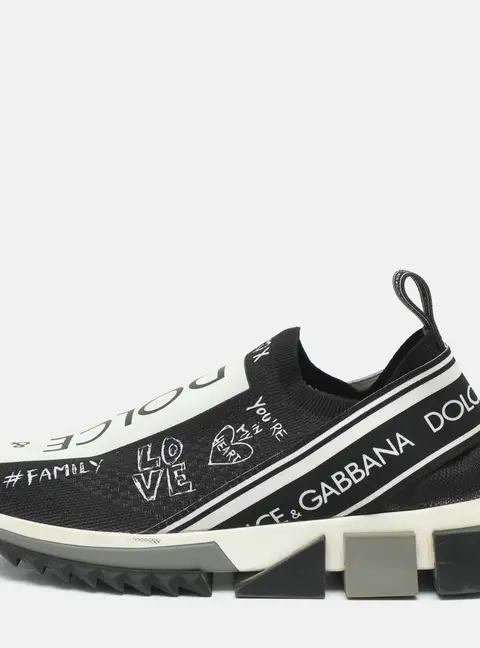 Dolce & Gabbana Sorrento Size 38 Black/White Knit Fabric Slip On Sneakers