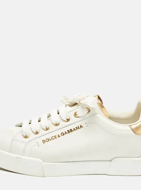 Dolce & Gabbana Portofino Size 36.5 White Leather Low Top Sneakers