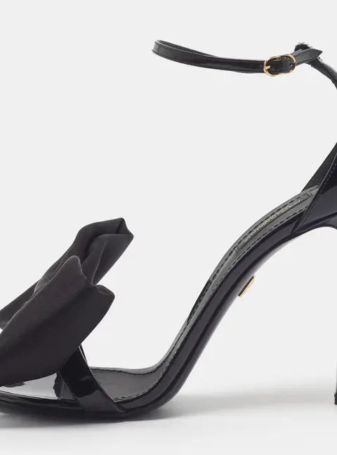 Dolce & Gabbana Keira Size 39.5 Black Patent Leather Ankle Strap Sandals