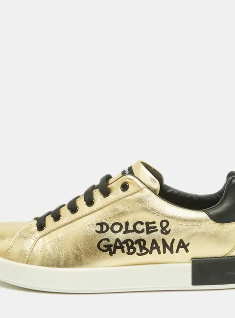 Dolce & Gabbana Portofino Size 36 Gold/Black Leather Low Top Sneakers