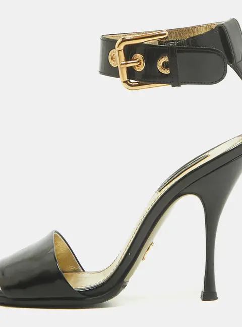 Dolce & Gabbana Size 37 Black Patent Leather Ankle Strap Sandals