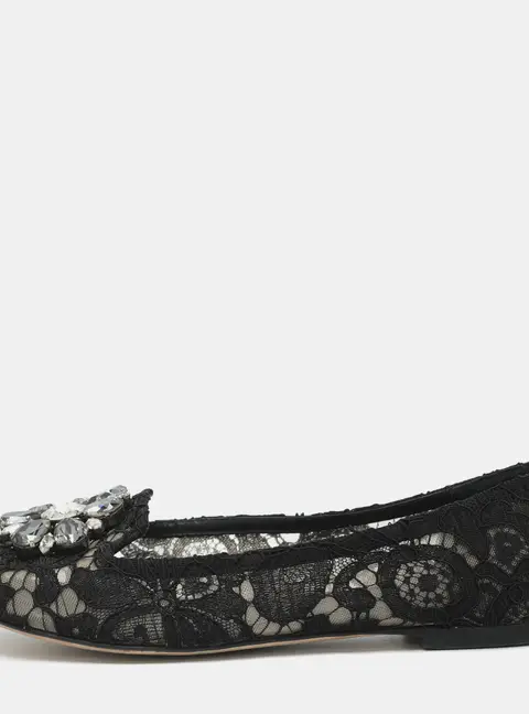 Dolce & Gabbana Taormina Size 38 Black Lace Crystal Embellished Ballet Flats