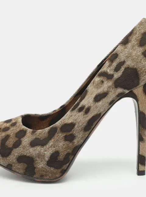 Dolce & Gabbana Size 36 Beige Leopard Print Denim Peep Toe Platform Pumps