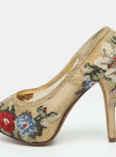 Dolce & Gabbana Size 36 Multicolor Brocade Fabric and Mesh Pumps