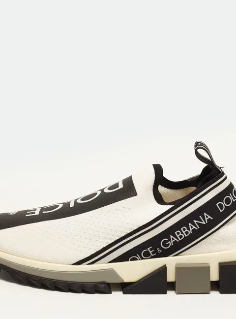Dolce & Gabbana Sorrento Size 40 White Knit Fabric Slip On Sneakers