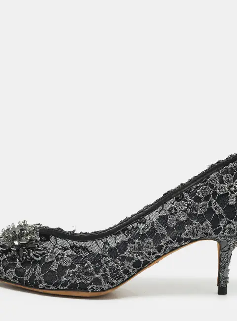 Dolce & Gabbana Taormina Size 40 Black/Silver Lace and Mesh Crystal Embellished Pumps