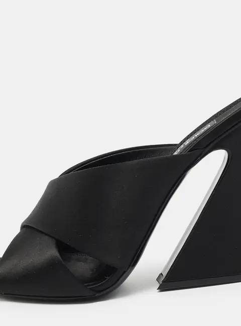 Dolce & Gabbana Size 41 Black Satin Criss-Cross Block Heel Slide Sandals