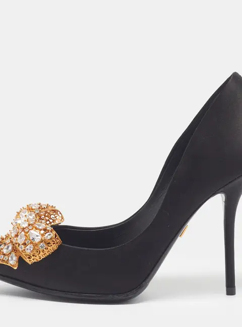 Dolce & Gabbana Size 35 Black Satin Crystal Embellished Pumps