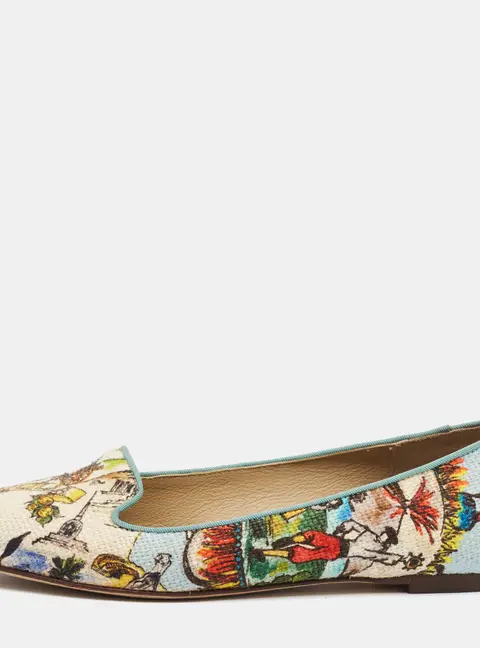 Dolce & Gabbana Size 37 Multicolor Print Brocade Fabric Smoking Slippers