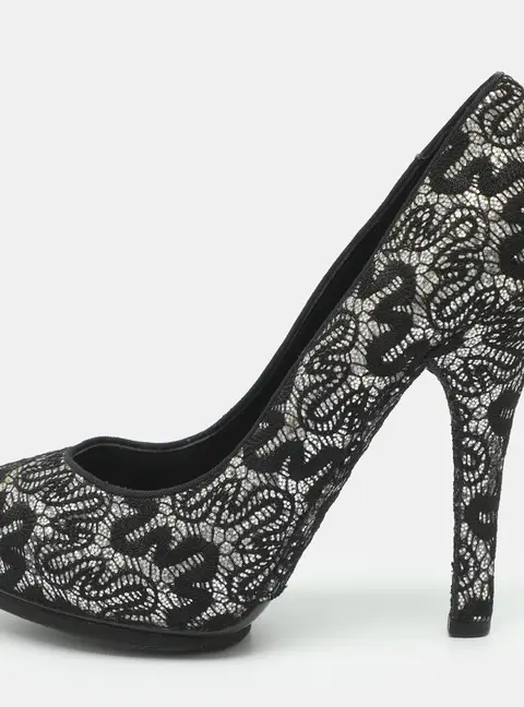 Dolce & Gabbana Size 37.5 Black Glitter and Lace Pumps