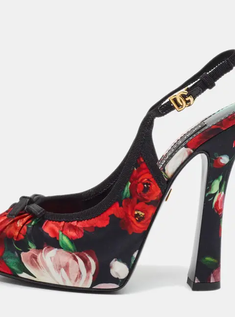 Dolce & Gabbana Vally Size 37.5 Multicolor Floral Print Fabric Platform Slingback Pumps