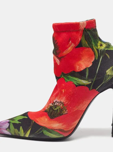 Dolce & Gabbana Size 37 Multicolor Flower Stretch Knit Ankle Length Boots