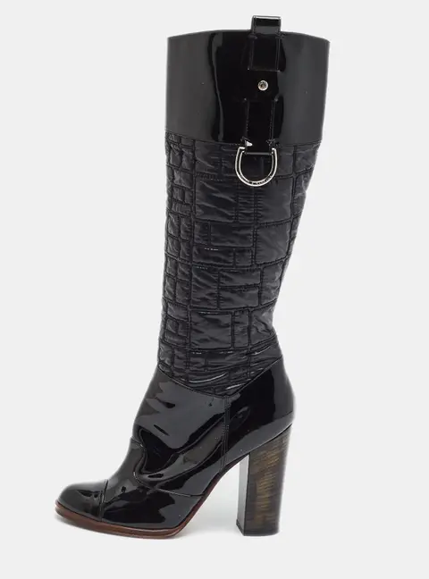 Dolce & Gabbana Size 41 Black  Quilted Nylon and Patent Leather Knee Length Boots