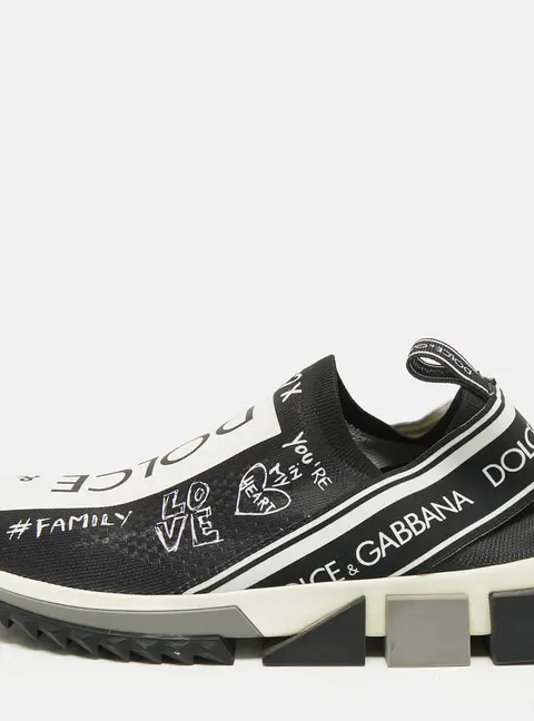 Dolce & Gabbana Sorrento Size 40 Black Knit Fabric Slip On Sneakers