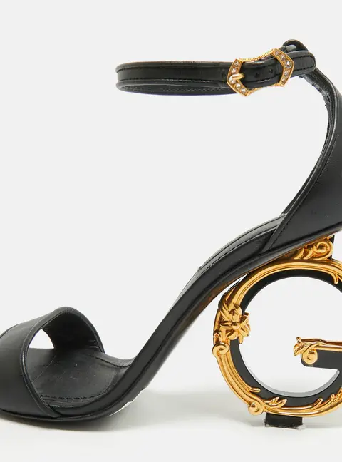 Dolce & Gabbana Keira Size 36.5 Black Leather Ankle Strap Sandals