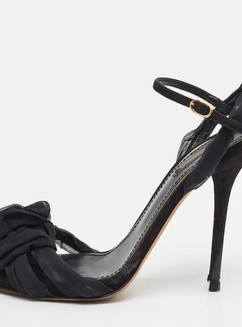 Dolce & Gabbana Size 40 Black Lace and Suede Ankle Strap Sandals