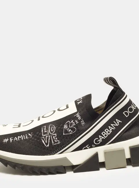 Dolce & Gabbana Sorrento Size 38.5 Black/White Knit Fabric Slip On Sneakers