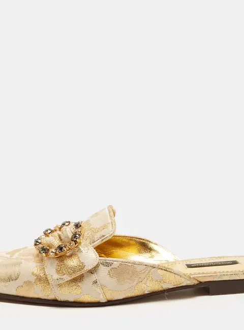 Dolce & Gabbana Jackie Size 39 Gold Brocade Fabric Mules