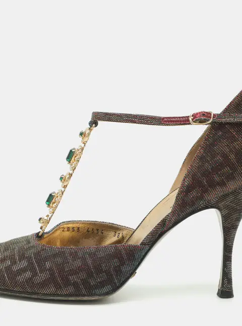 Dolce & Gabbana Size 38.5 Metallic Glitter and Lurex Fabric Peep Toe Pumps